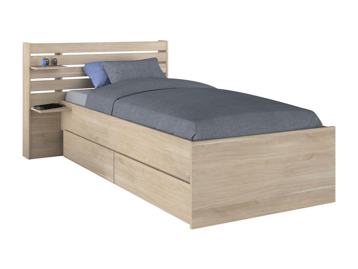 Vente-unique Letto 90 x 200 cm Con vani portaoggetti  Naturale + Rete  - TENALIA  