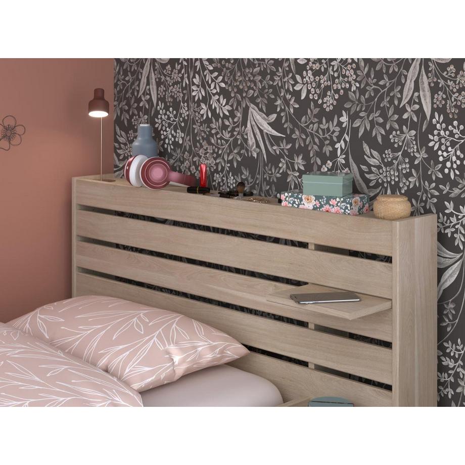 Vente-unique Lit 90 x 200 cm avec rangements - Coloris : Naturel + Sommier - TENALIA  