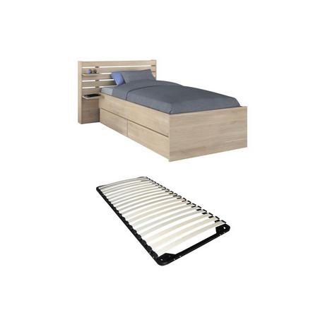 Vente-unique Letto 90 x 200 cm Con vani portaoggetti  Naturale + Rete  - TENALIA  