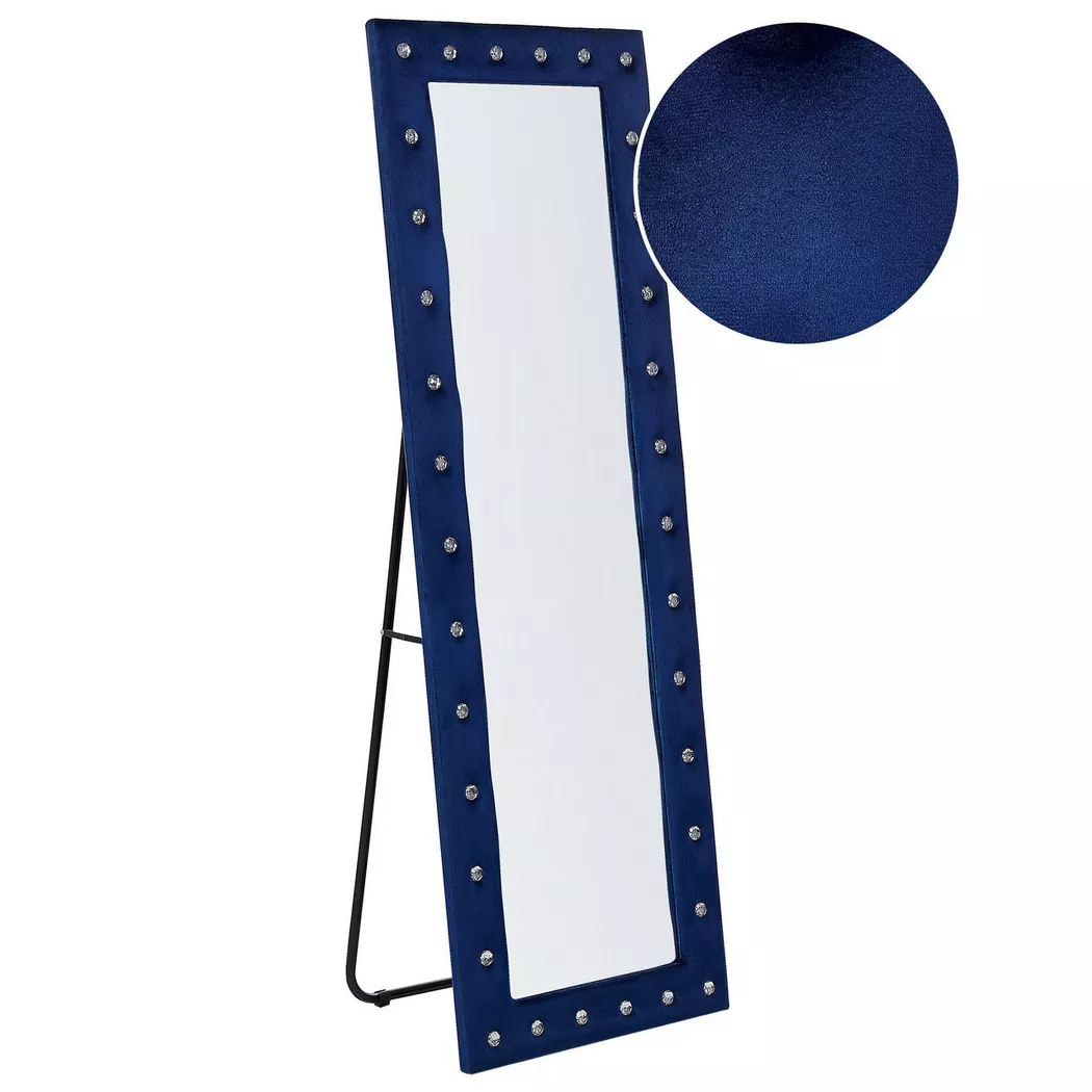 Beliani - Standspiegel aus Samtstoff  ANSOUIS, One Size, Dunkelblau