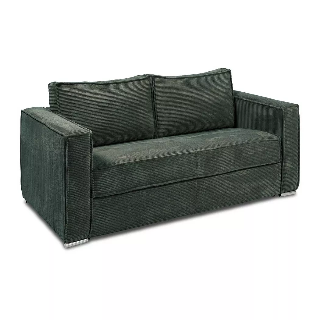 Vente-unique - Schlafsofa mit Matratze 3-Sitzer - Cord - Tannengrün - Liegefläche mit Lattenrost mit breiten Latten 140 cm - Matratze 22 cm - LORETO, One Size