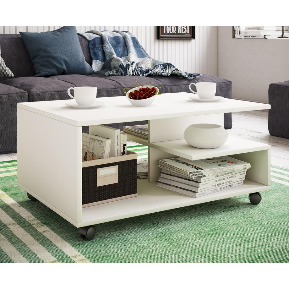 VCM Holz Couchtisch schlicht | Sofatisch Rollen | Maße ca. H. 41 x B. 80 x T. 50 cm | rollbar Kaffeetisch - Stango L  