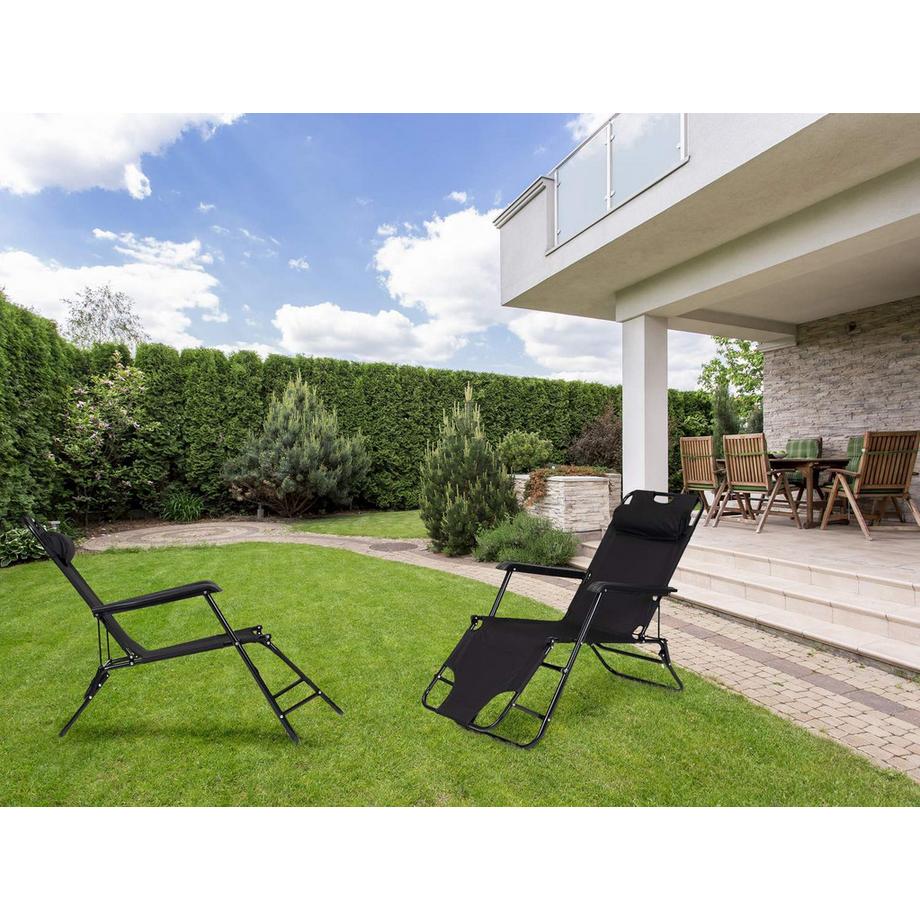 B2X Sdraio da giardino con poggiatesta, design pieghevole, nero  