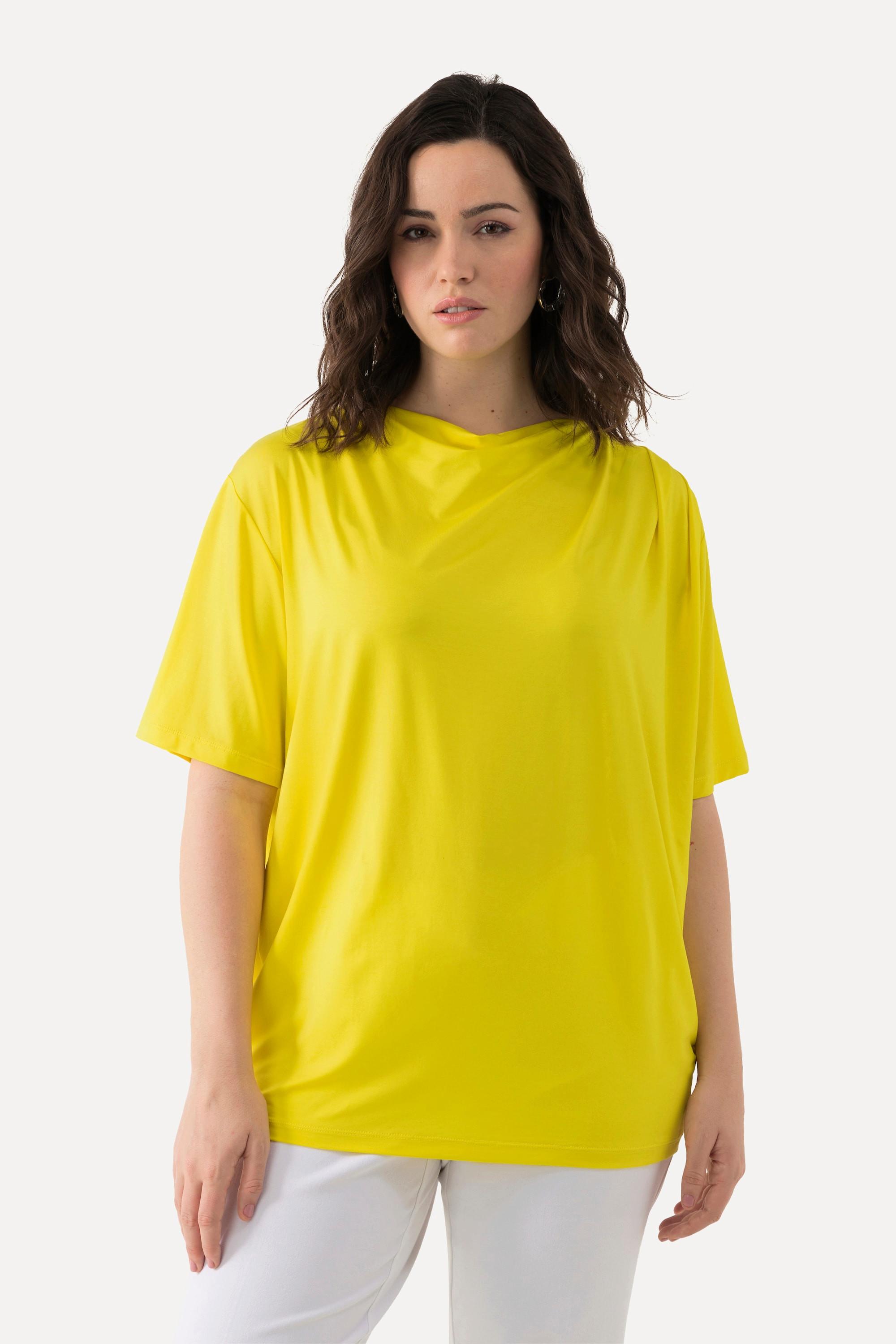 Ulla Popken  T-shirt con lyocell, scollo a goccia e mezze maniche 