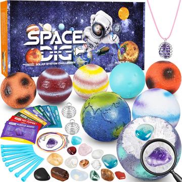 Jeu d'excavation de fossiles pour enfants,Jeu de 16 pierres précieuses,Jouets de minéralogie Cosmos pour planètes de l'espace,Expériences Cosmos