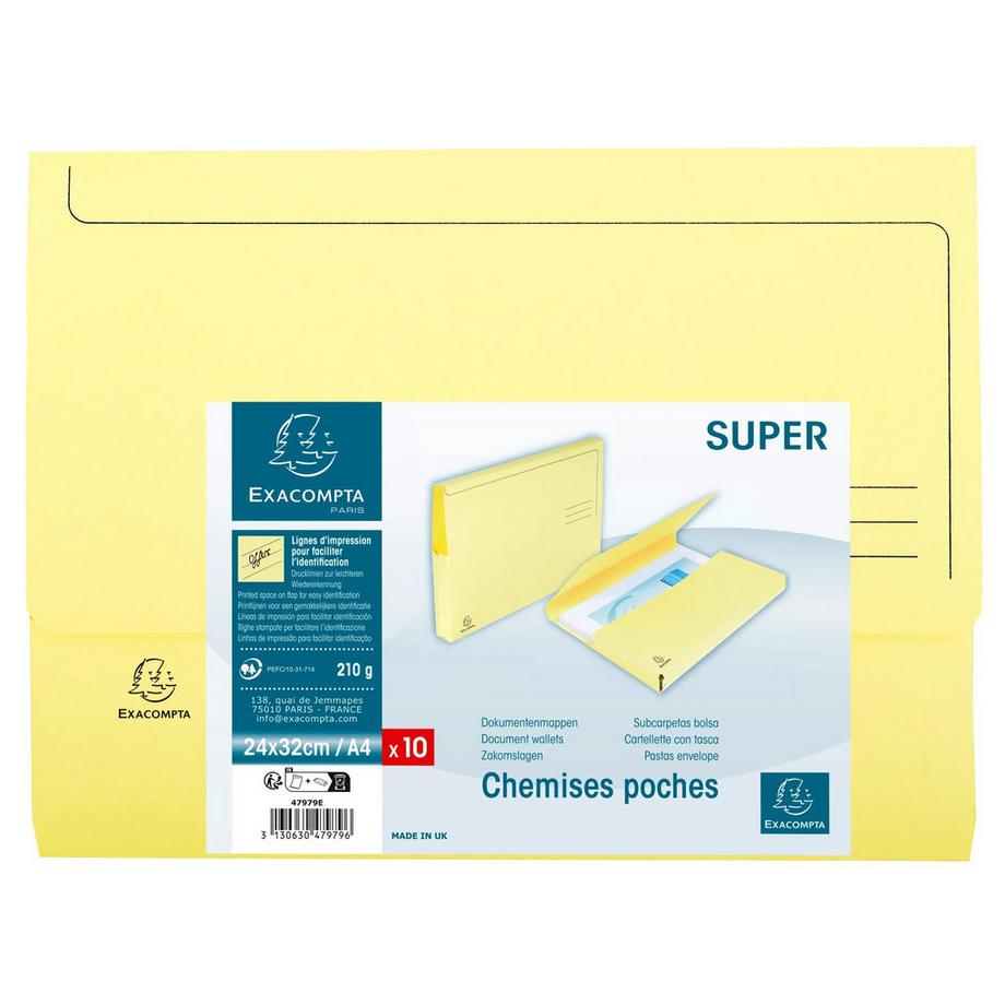 Exacompta Confezione da 10 cartelle con tasca SUPER 210 - 24,5x32,5cm - x 18  