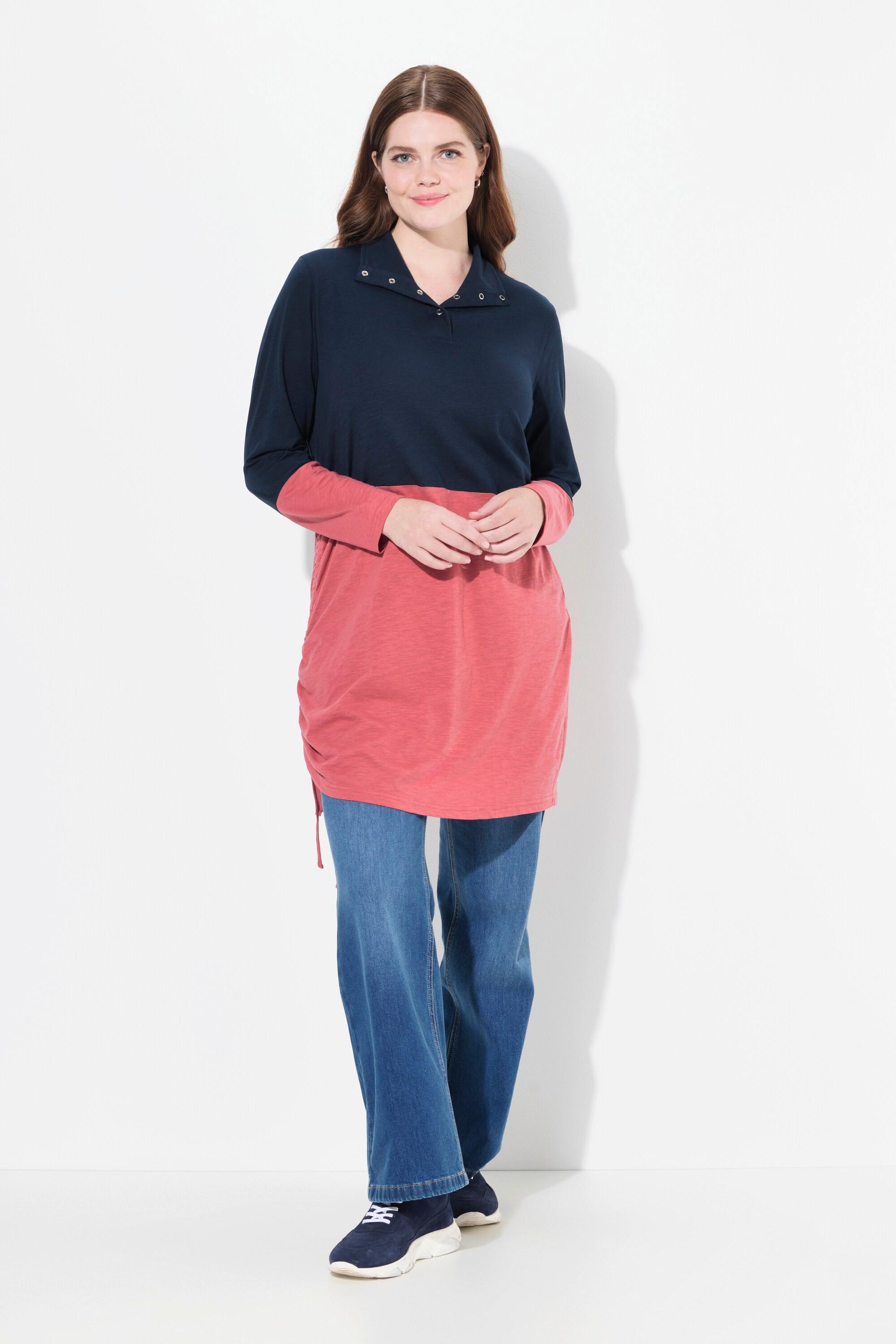 Ulla Popken  Longshirt, Saumband, Stehkragen, Langarm, Biobaumwolle 