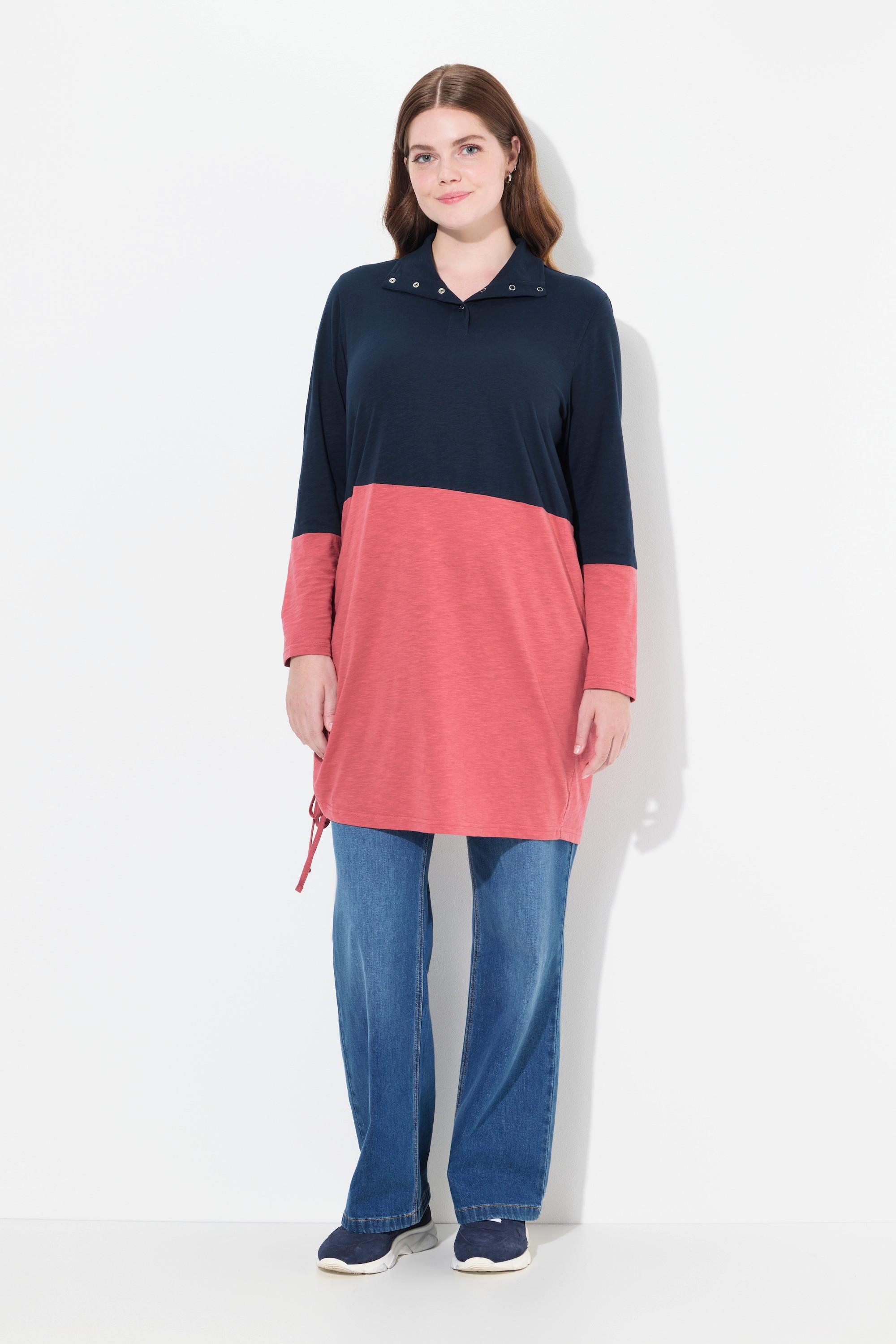 Ulla Popken  Longshirt, Saumband, Stehkragen, Langarm, Biobaumwolle 