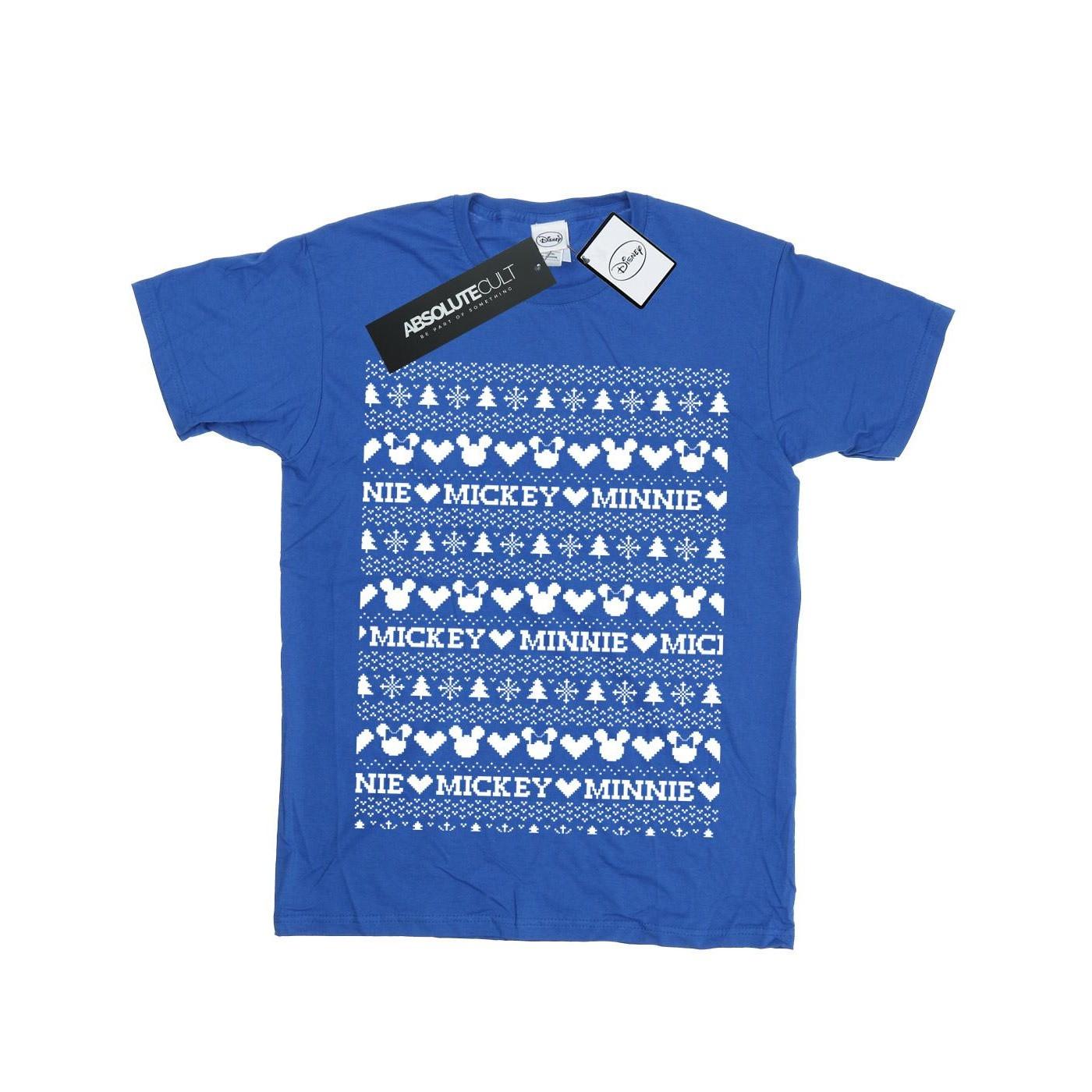 Image of Mickey And Minnie Christmas Fair Isle Tshirt Unisex Königsblau 128