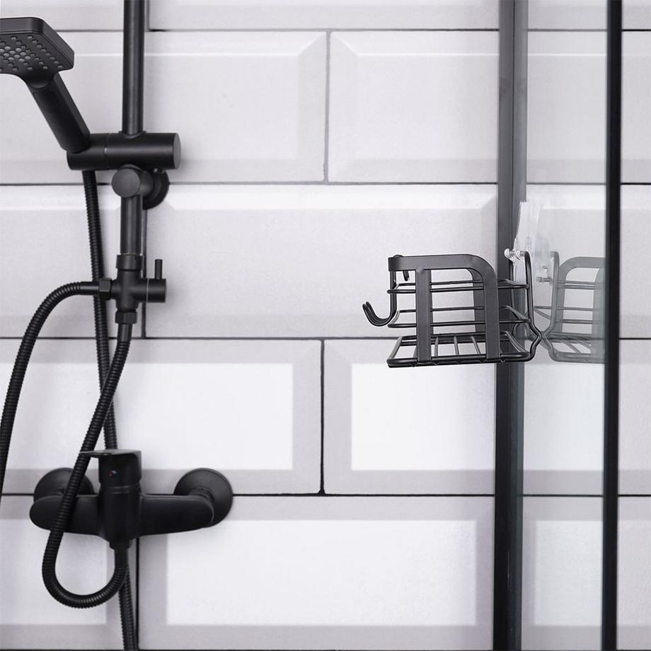 B2X  Etagère murale noire pour salle de bain - Installation simple dans la douche 