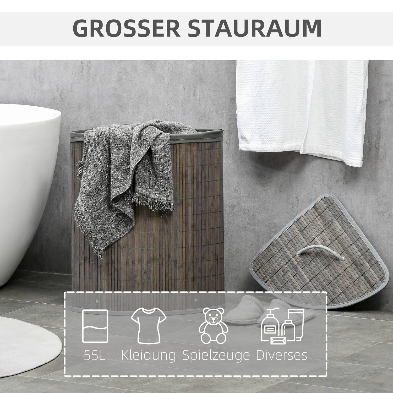 Northio Panier à linge carré en bambou 55L avec couvercle et sac amovible 38 x 38 x 57 cm Gris  