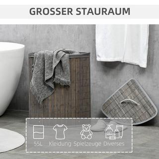 Northio Panier à linge carré en bambou 55L avec couvercle et sac amovible 38 x 38 x 57 cm Gris  