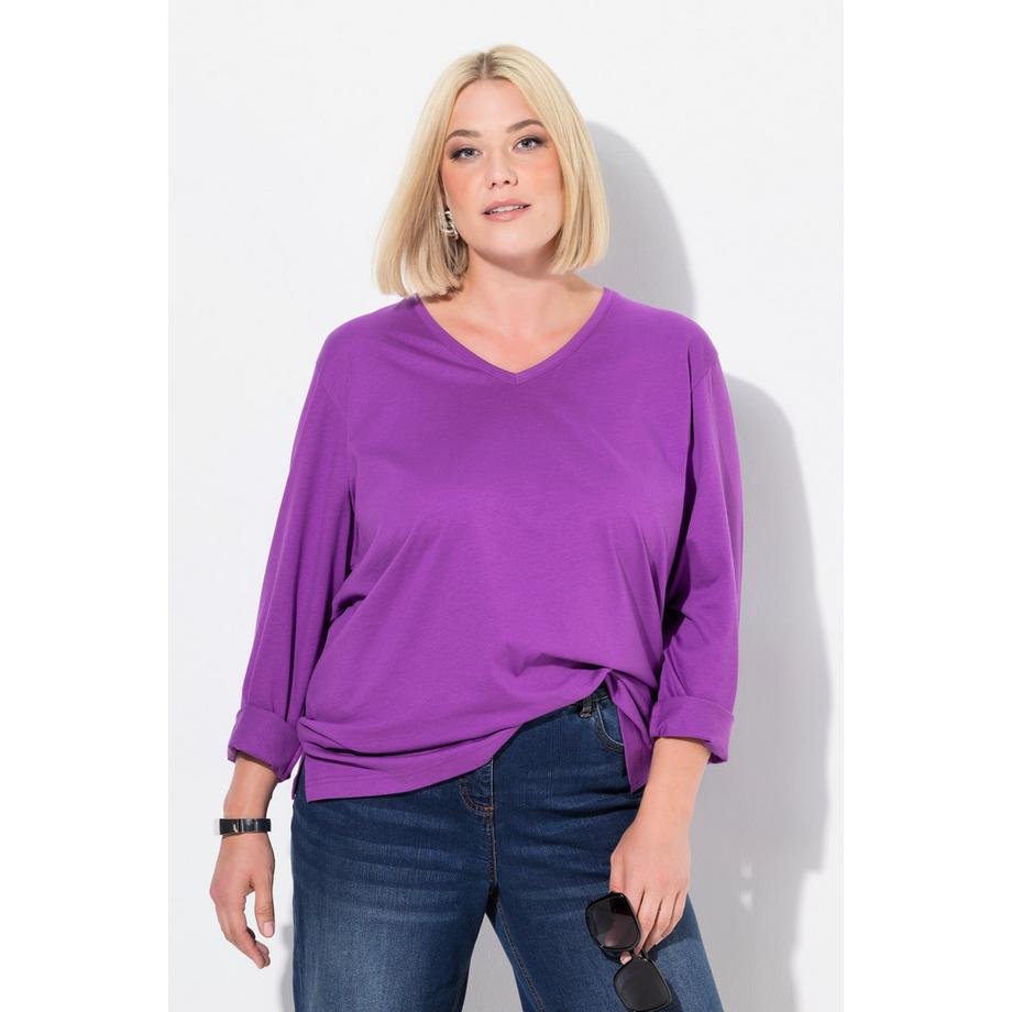 Ulla Popken Relaxed Langarm V-Ausschnitt Shirt  