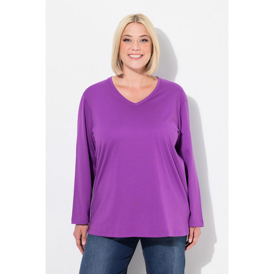 Ulla Popken Relaxed Langarm V-Ausschnitt Shirt  