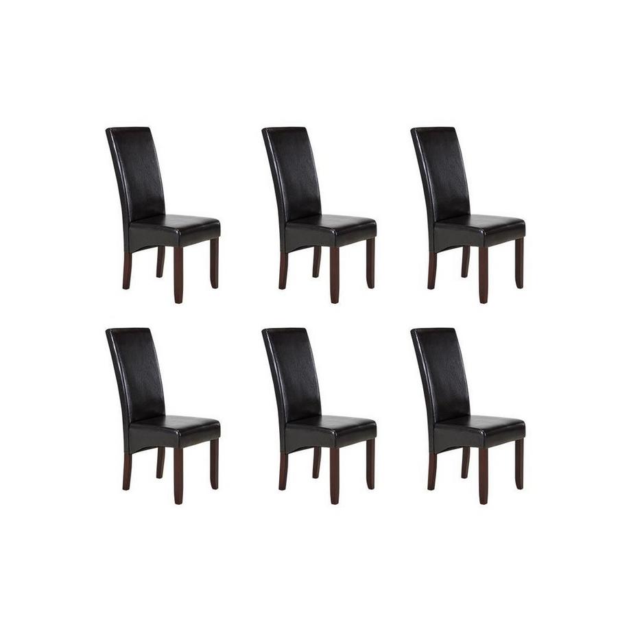 Vente-unique Lot de 6 chaises ROVIGO Simili brillant Pieds bois foncé  