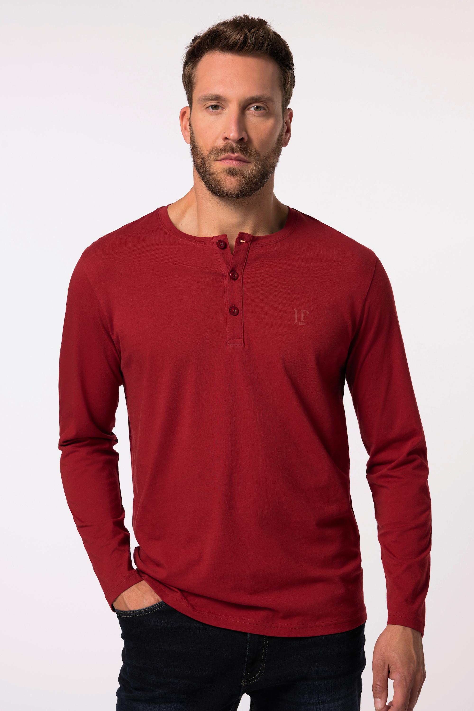 JP1880  Maglia serafino basic con maniche lunghe e abbottonatura rosso porpora 