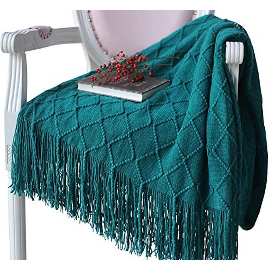 Alopini Couverture en Laine Tricotée Douce avec Pompons  