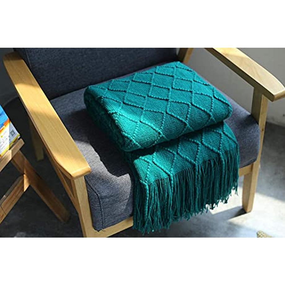 Alopini Couverture en Laine Tricotée Douce avec Pompons  