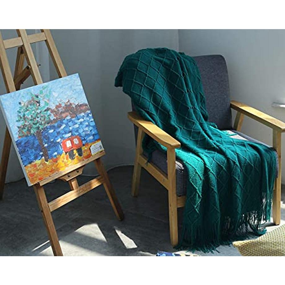 Alopini Couverture en Laine Tricotée Douce avec Pompons  