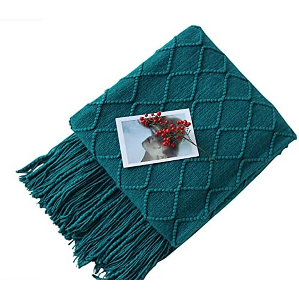 Alopini - Living Blanket Soft Knit Wool Blanket Tassel Cuddle Blanket Sofa Blanket Sleep Blanket, Weiche Strick Wolldecke mit Quasten, Onesize, Rasengrün
