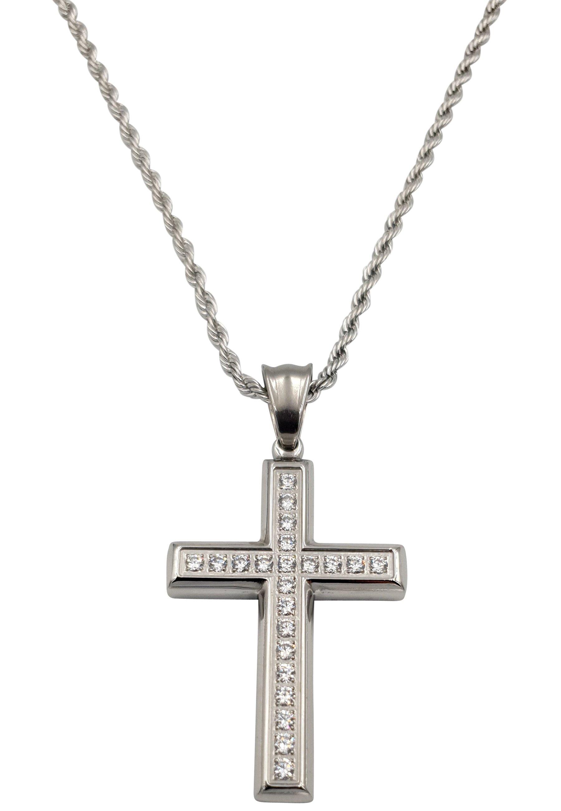 Image of Kreuz Kette Mit Zirkonia Damen Silber 60 cm