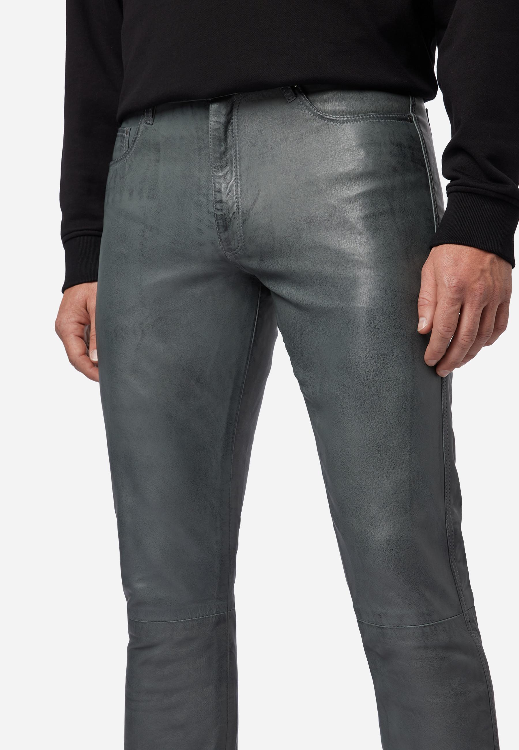 RICANO  Pantaloni in pelle da uomo Slim Fit, pantaloni in pelle 5 tasche in pelle di agnello - Slim Fit 