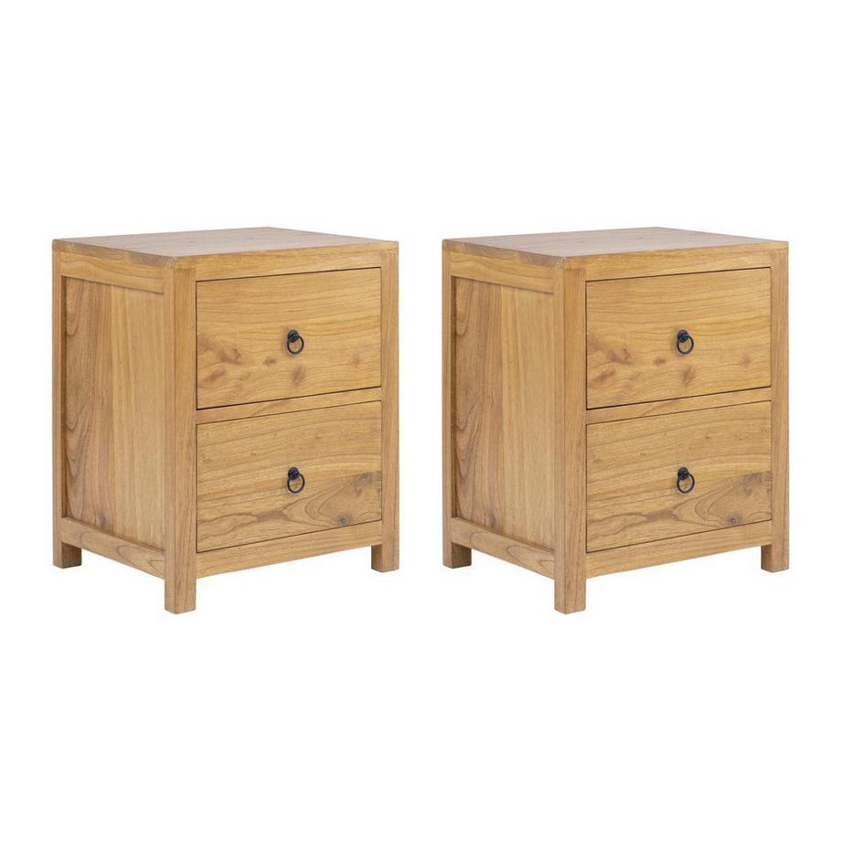 Lot de 2 tables de chevet 2 tiroirs - Bois de mindi - Naturel - PILABO