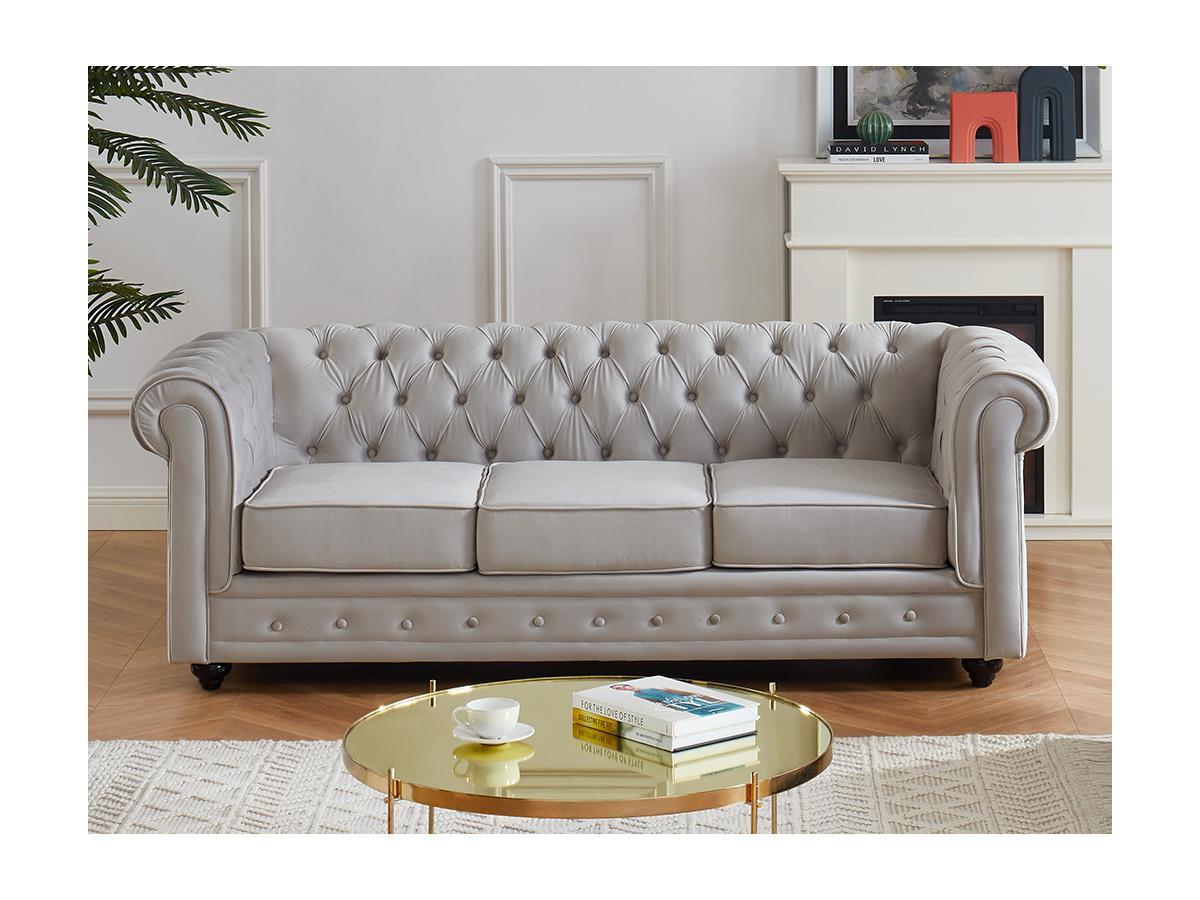 Vente-unique Sofa 3Sitzer Samt CHESTERFIELD  