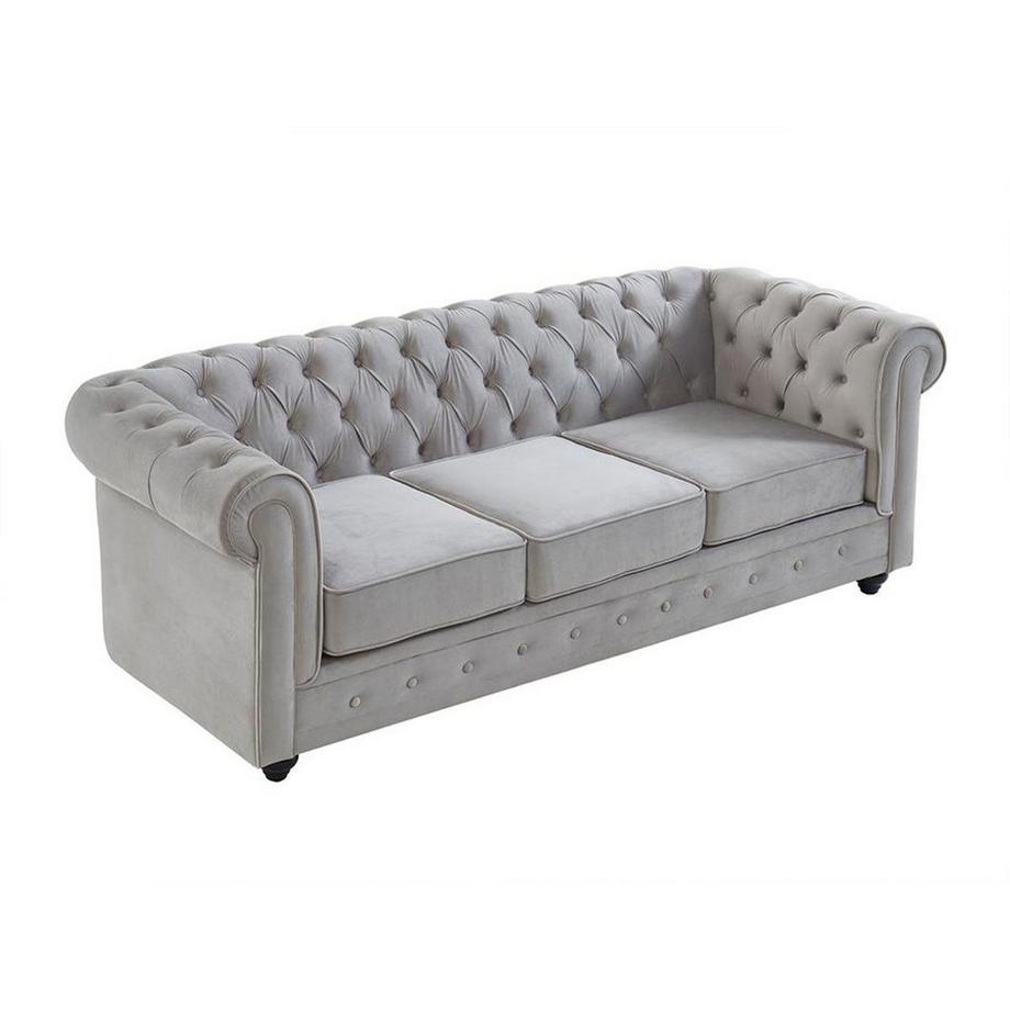 Vente-unique Canapé 3 places CHESTERFIELD Velours clair  