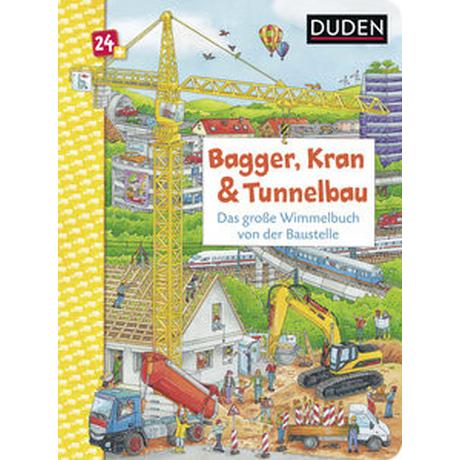 Duden 24+: Bagger, Kran und Tunnelbau. Das große Wimmelbuch von der Baustelle Braun, Christina; Coenen, Sebastian (Illustrationen) Couverture rigide 