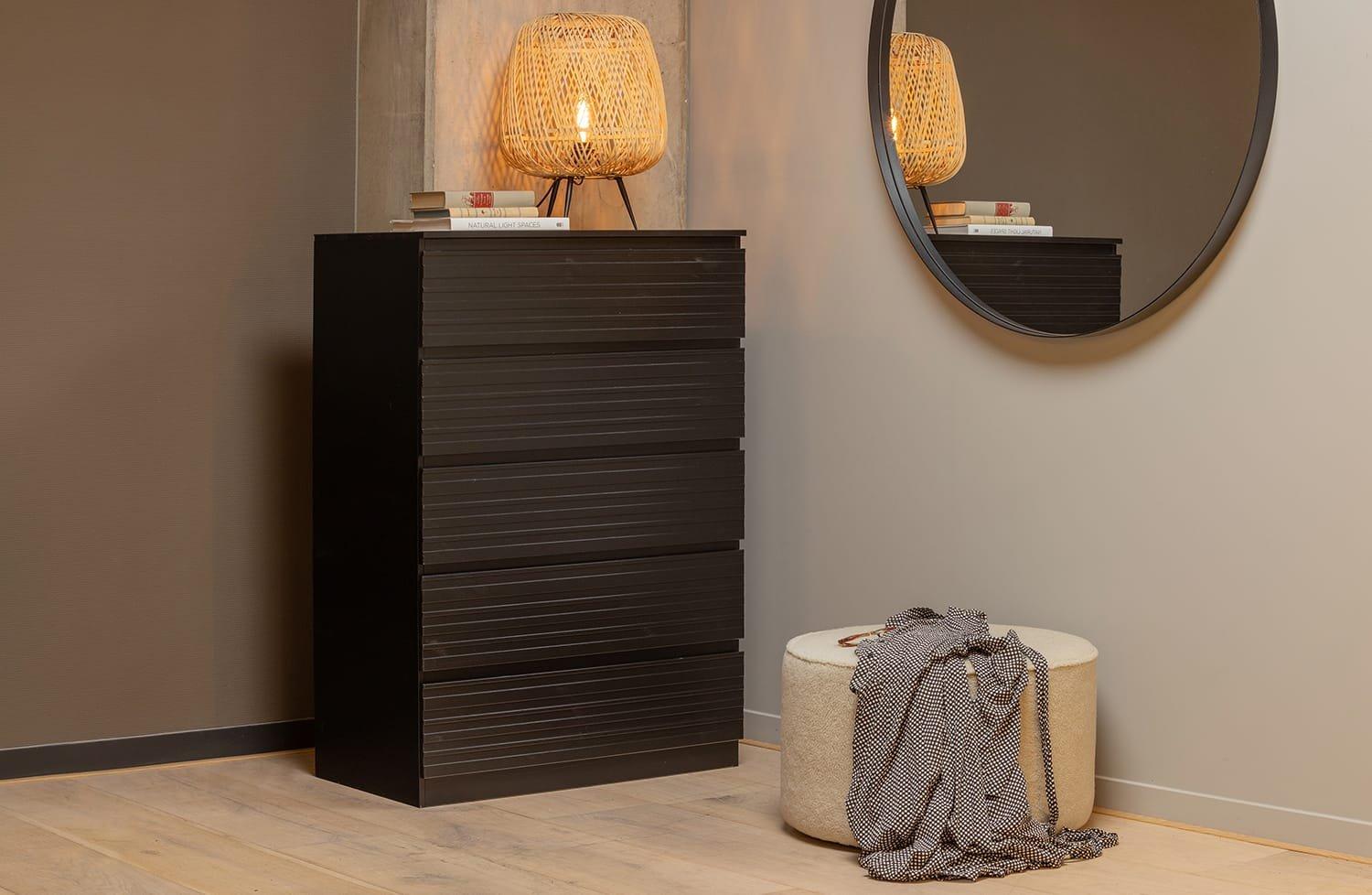 mutoni Commode Jente 5 tiroirs pin noir profond FSC  