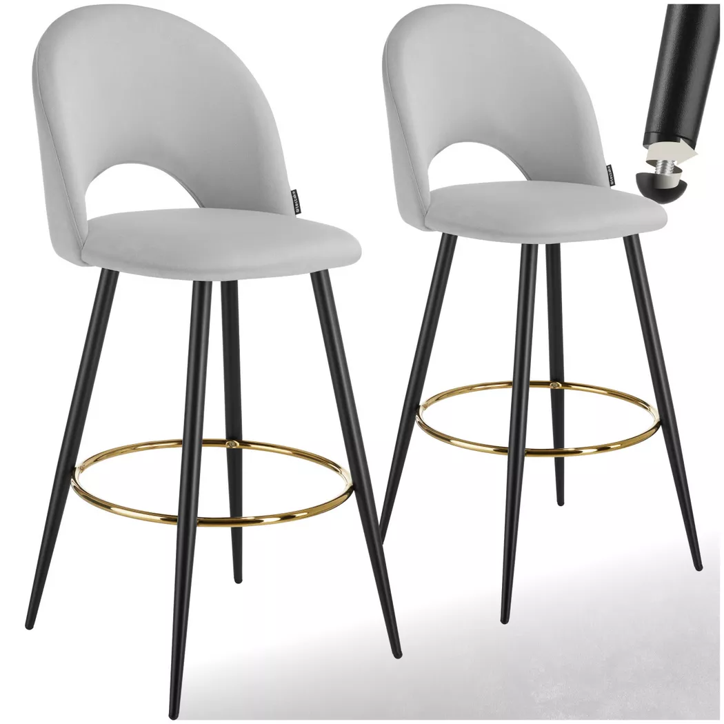 tectake® Barstuhl, in Samtoptik, gepolstert, pulverbeschichtete Stahlbeine, 49 x 58 x 110 cm, Belastbarkeit 120 kg