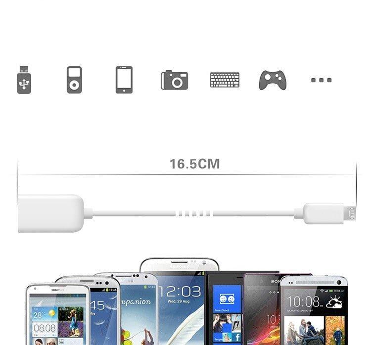 eStore  USB-zu-Micro-USB-Kabel – Integrierter OTG-Adapter – Weiß 