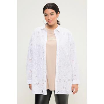 Camicia con taglio squadrato, pizzo Sangallo, colletto da camicia e maniche lunghe