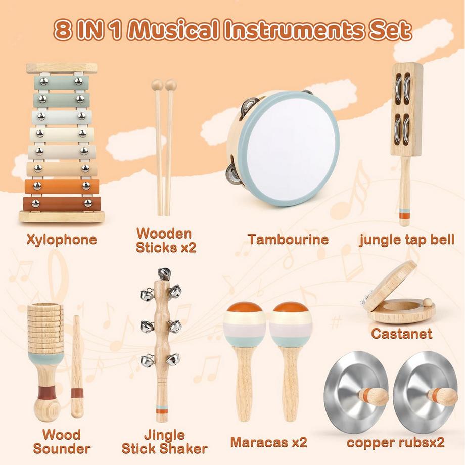 Activity-board  Instruments de musique pour enfants en bas âge, instruments de musique en bois aux couleurs neutres pour les enfants en bas âge 