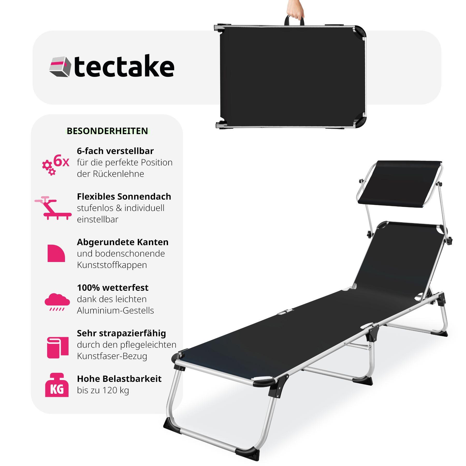 Tectake Sonnenliege mit Aluminiumgestell, stufenlos verstellbares Sonnendach  