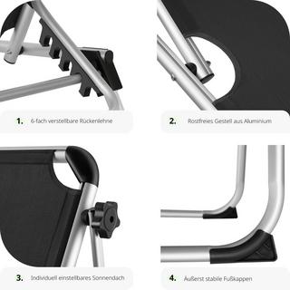 Tectake Sonnenliege mit Aluminiumgestell, stufenlos verstellbares Sonnendach  