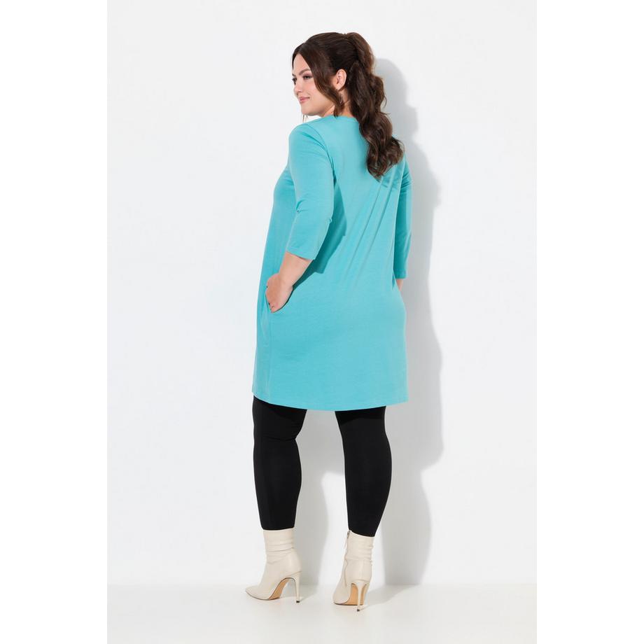 Ulla Popken T-shirt long Bandes Décoratives Silhouette en A Col V Manches 3/4  