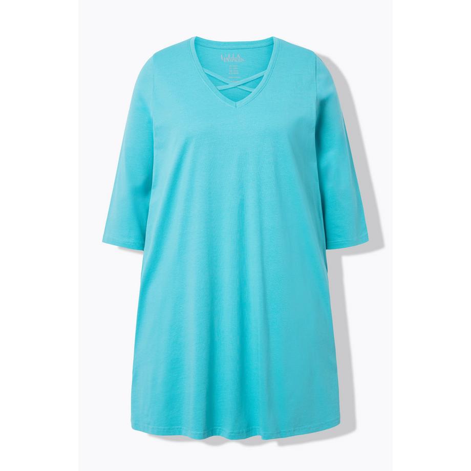 Ulla Popken T-shirt long Bandes Décoratives Silhouette en A Col V Manches 3/4  