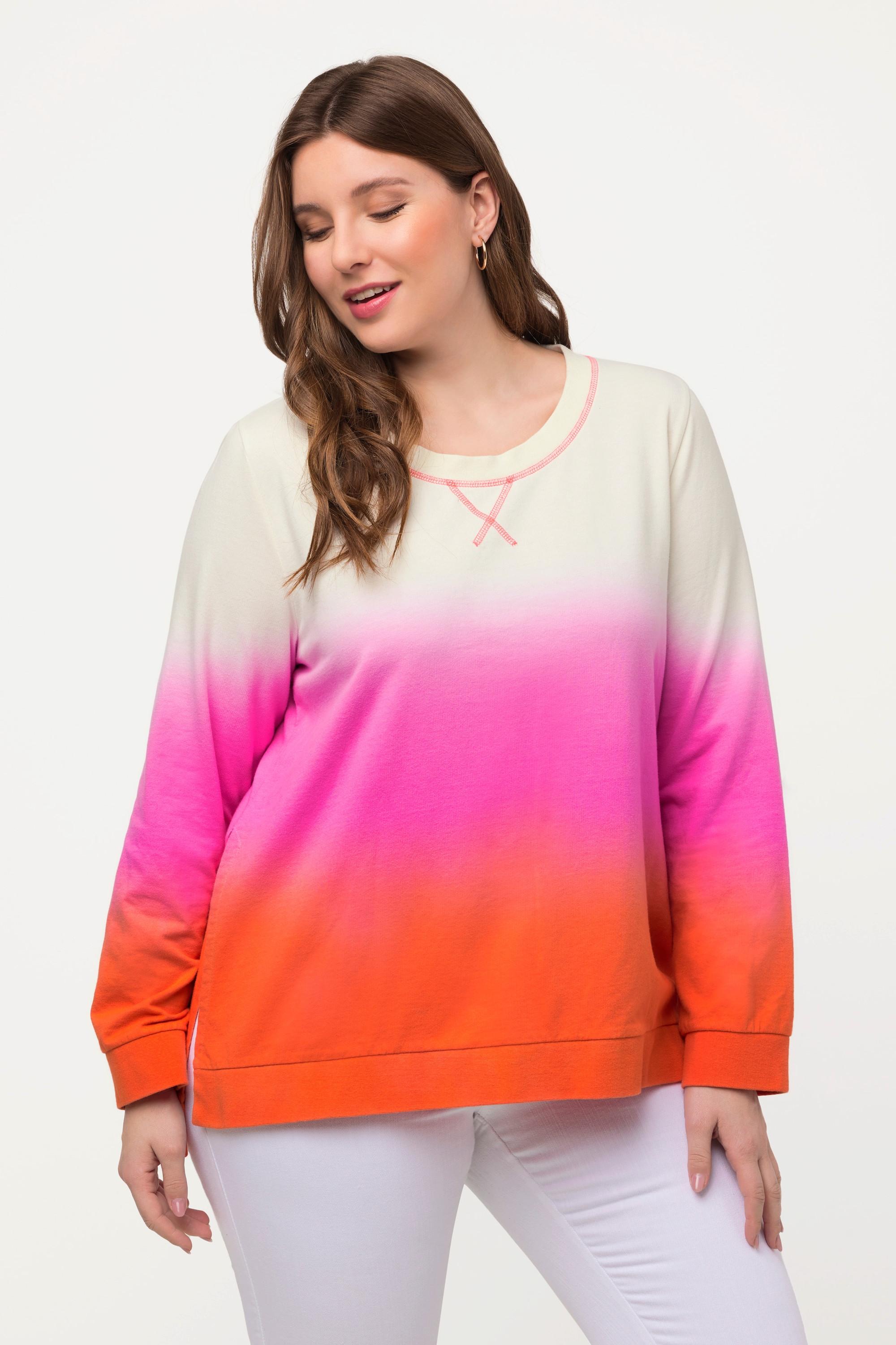 Ulla Popken  Sweat-shirt Classic avec rayures batik. Col rond et manches longues. 