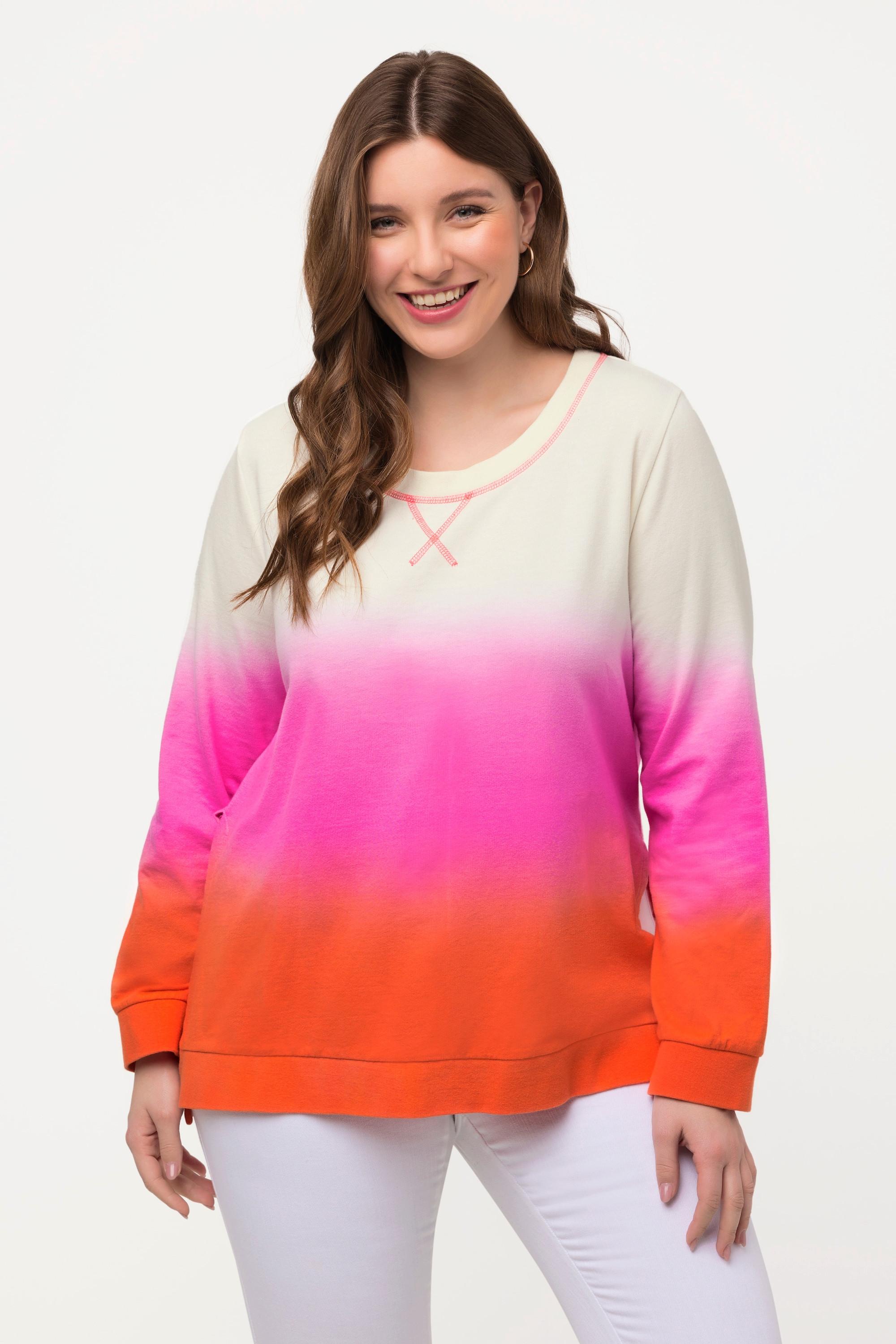 Ulla Popken  Sweat-shirt Classic avec rayures batik. Col rond et manches longues. 