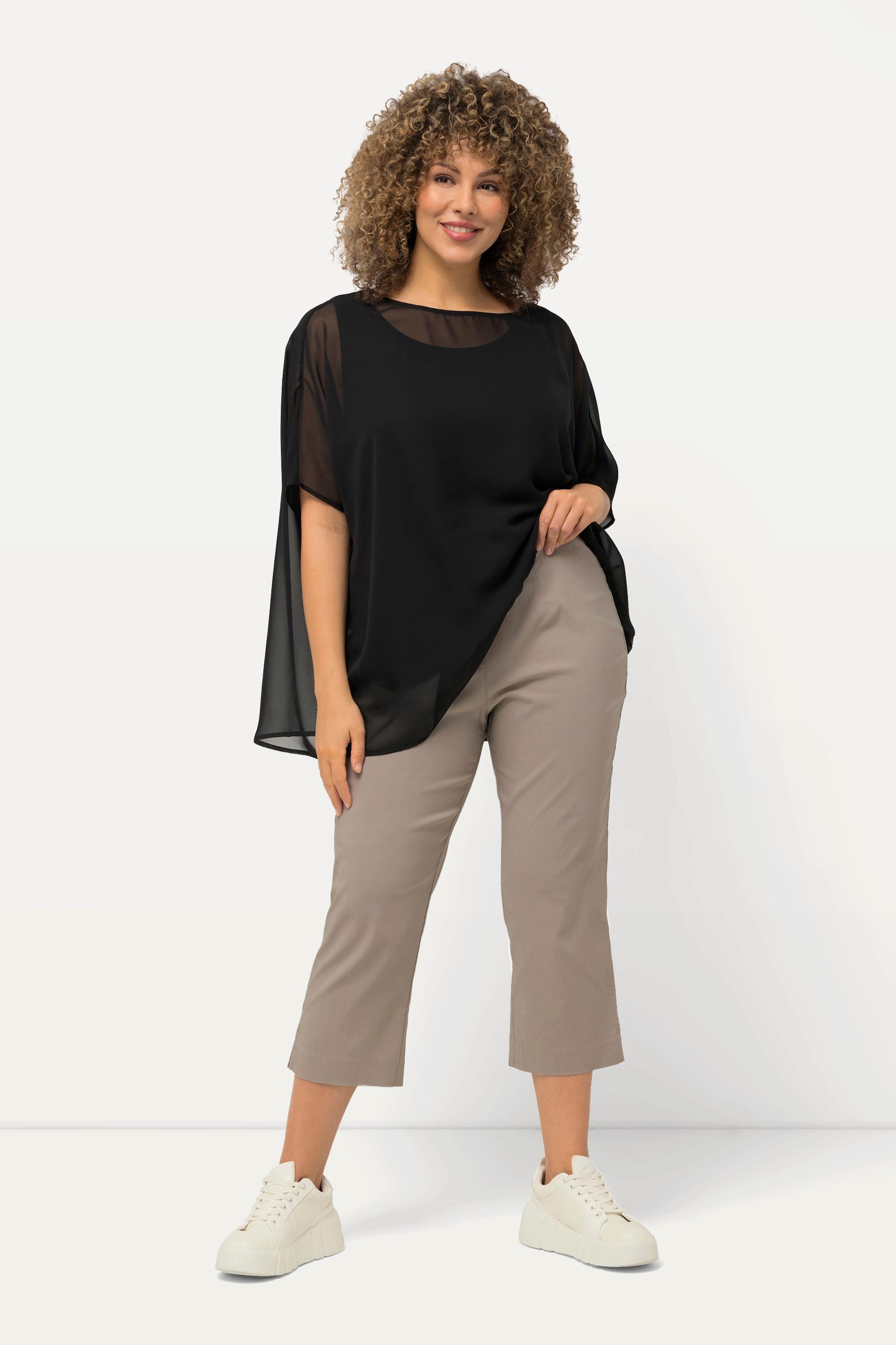 Ulla Popken  Pantalon en bengaline stretch, longueur 3/4 et taille élastique 