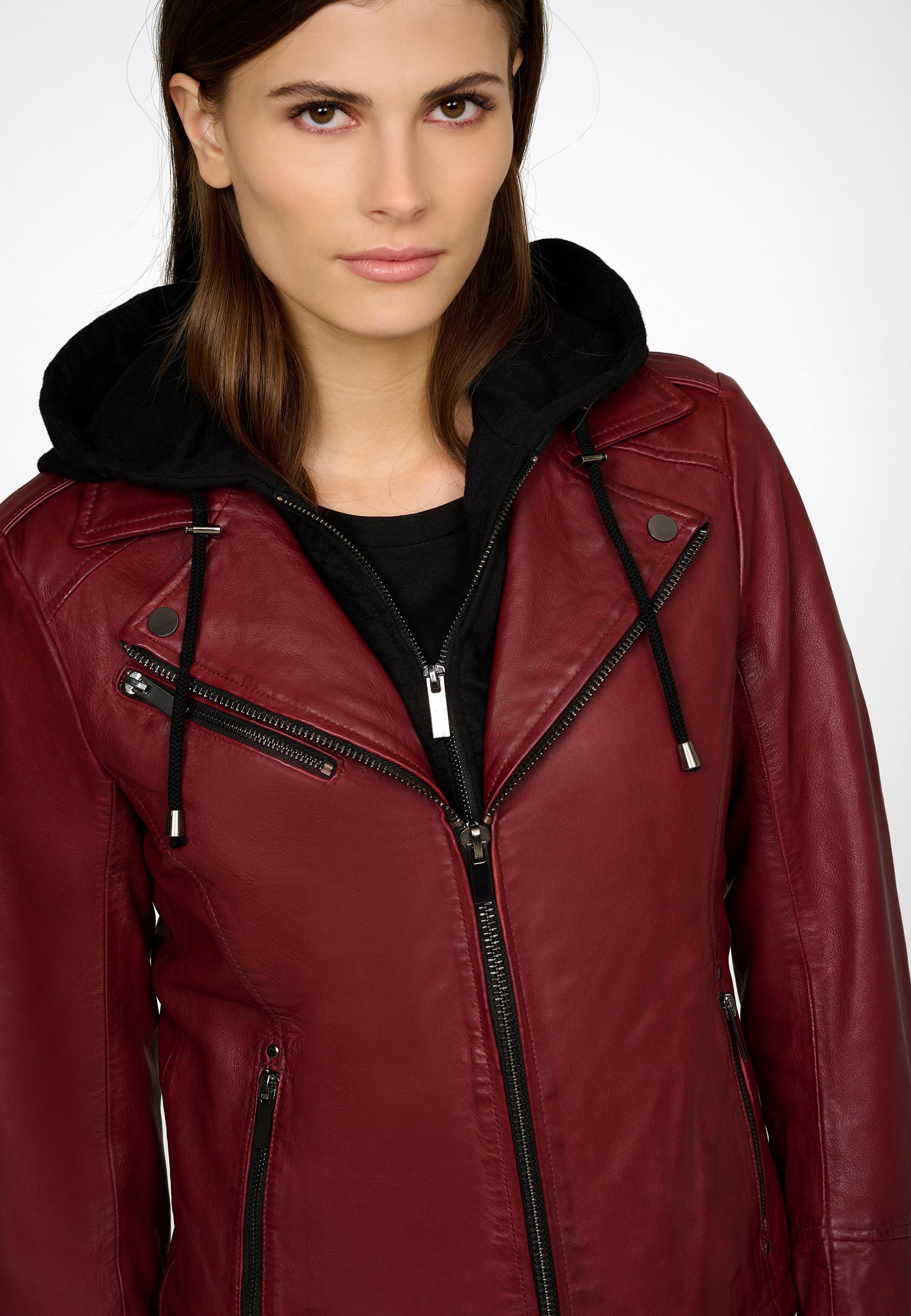 RICANO  Veste en cuir  Laura, style biker avec capuche amovible 