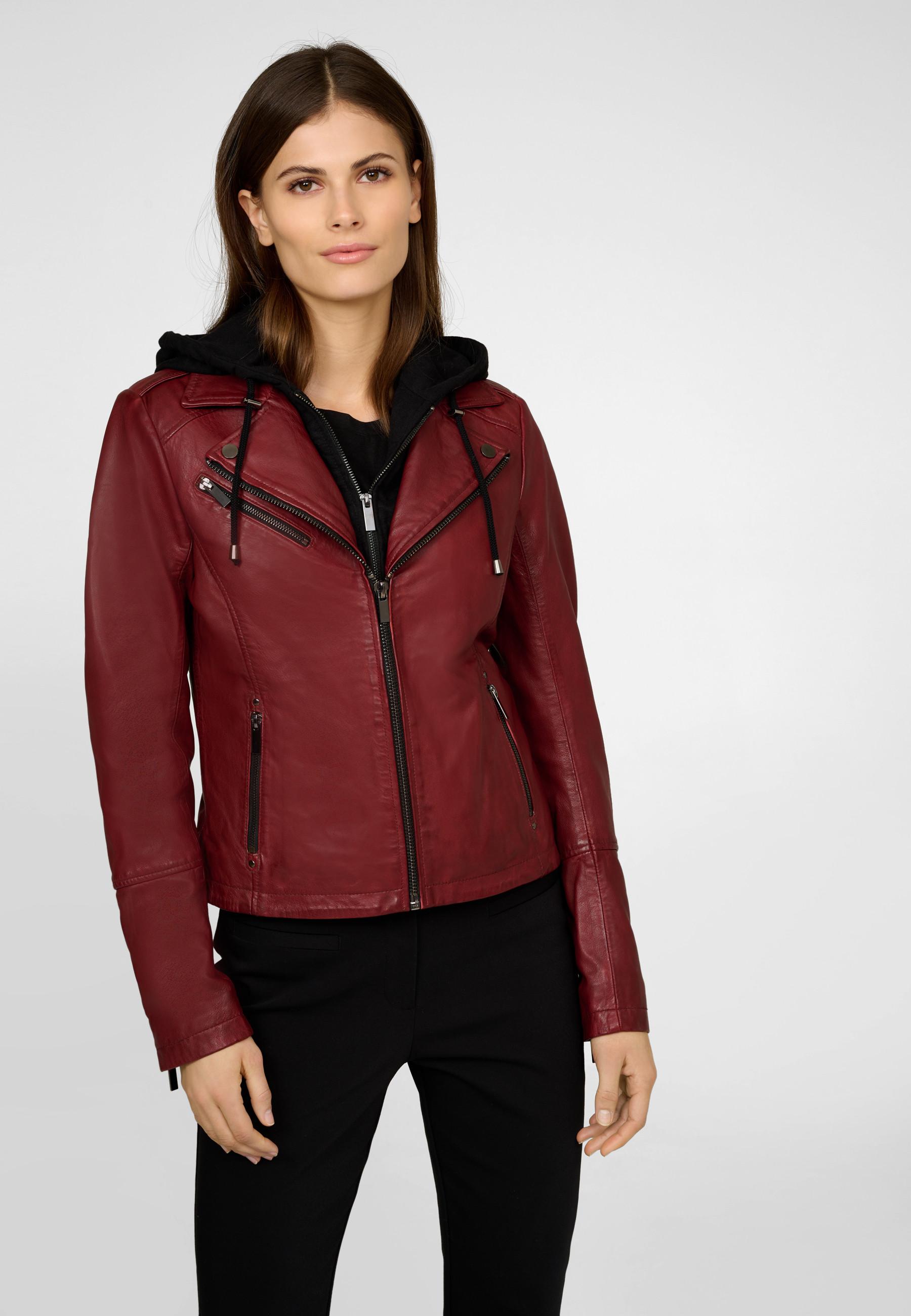 RICANO  Veste en cuir  Laura, style biker avec capuche amovible 