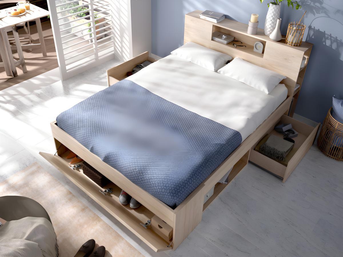 Vente-unique Bett mit Stauraum Schubladen Eichenholzfarben LEANDRE  