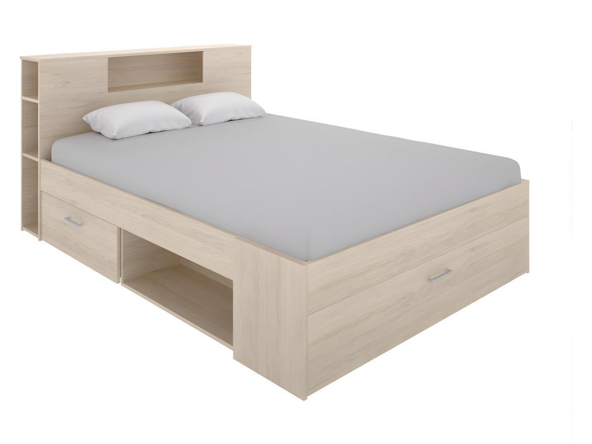 Vente-unique Bett mit Stauraum Schubladen Eichenholzfarben LEANDRE  