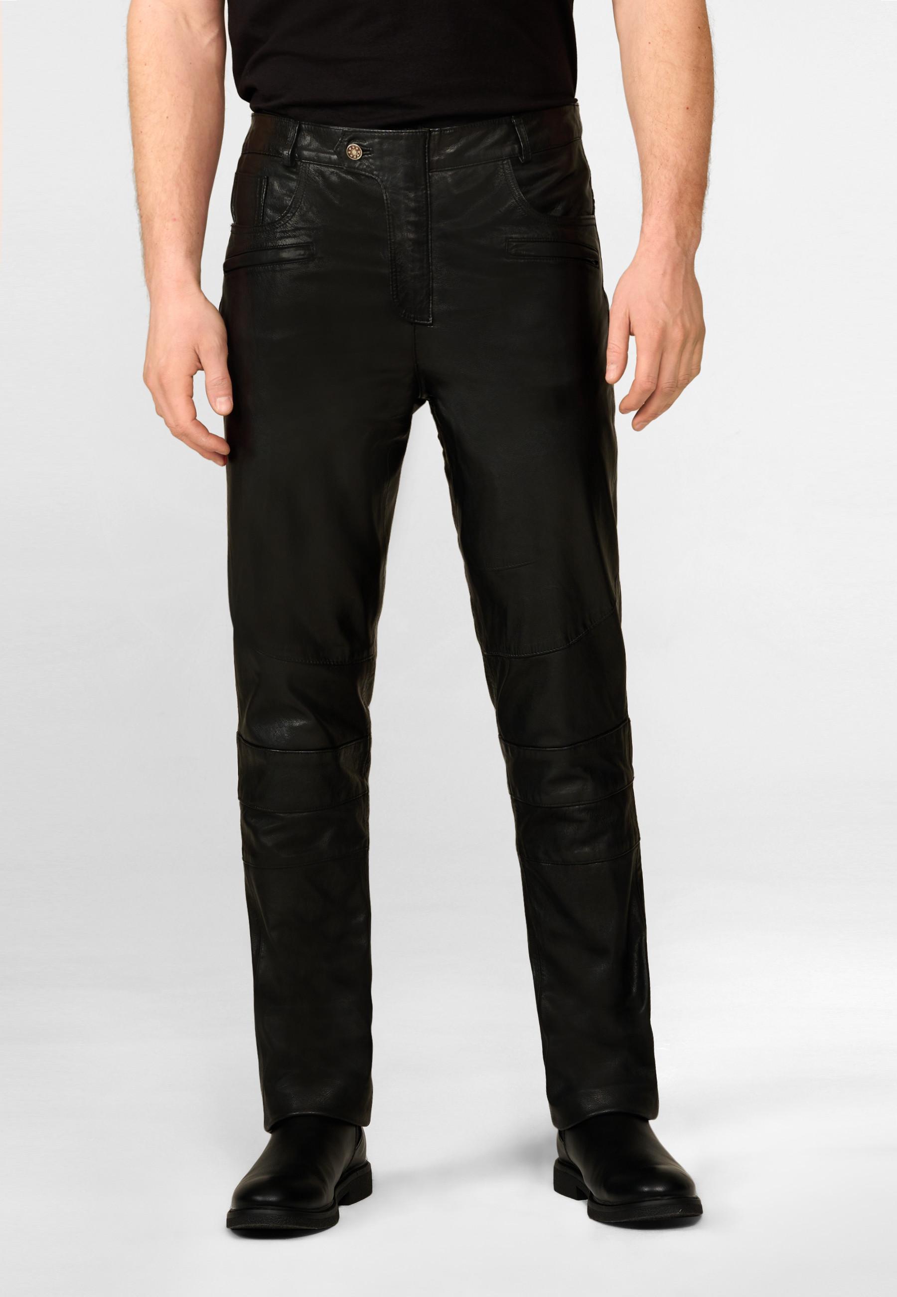 RICANO  Pantalon en cuir pour homme Franklin 2, le pantalon classique à cinq poches avec des applications de motard. 