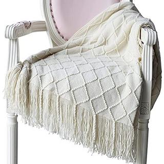 Alopini Couverture en Laine Tricotée Douce à Pampilles  