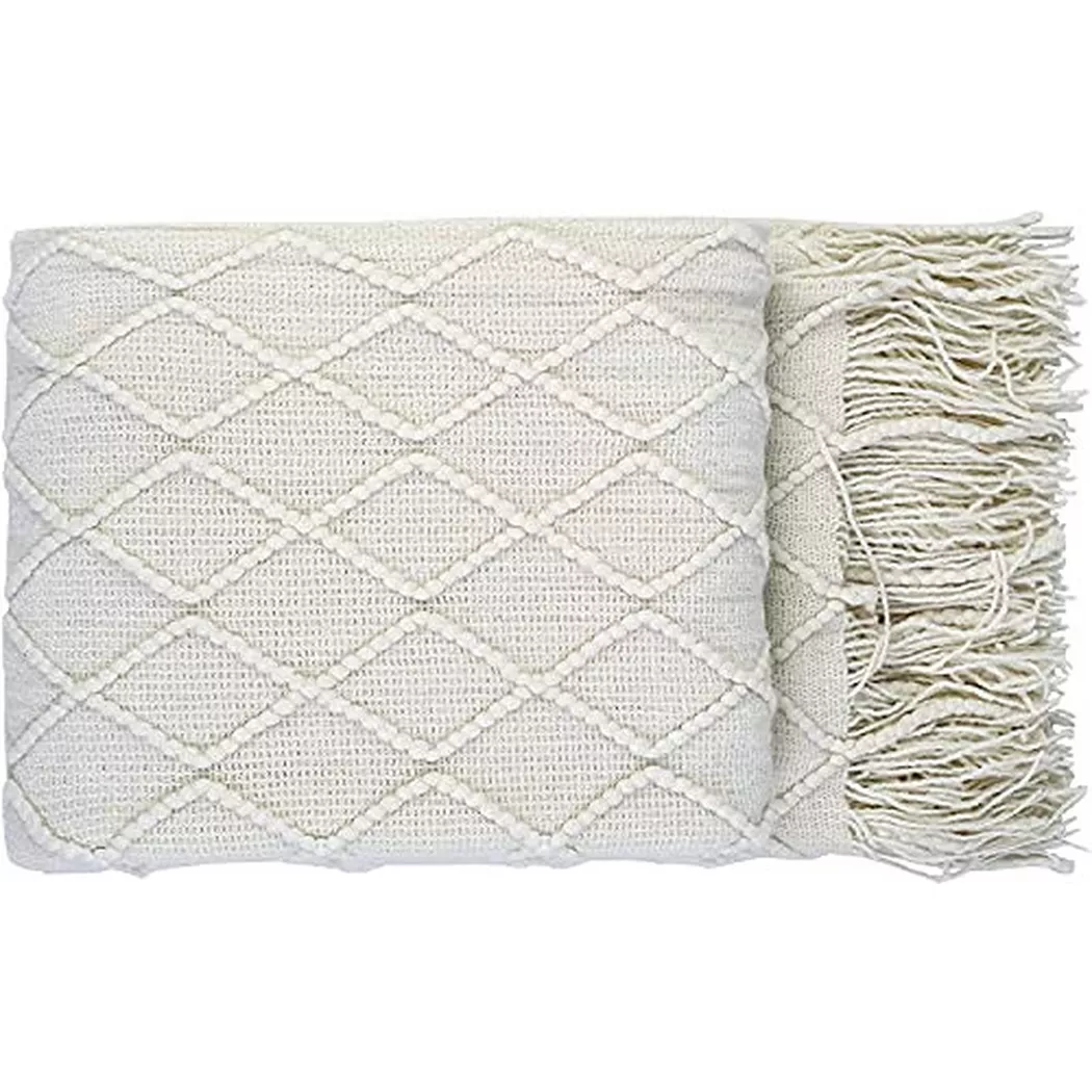 Alopini - Living Blanket Soft Knit Wool Blanket Tassel Cuddle Blanket Sofa Blanket Sleep Blanket, Weiche Strick Wolldecke mit Quasten, Onesize, Offwhite