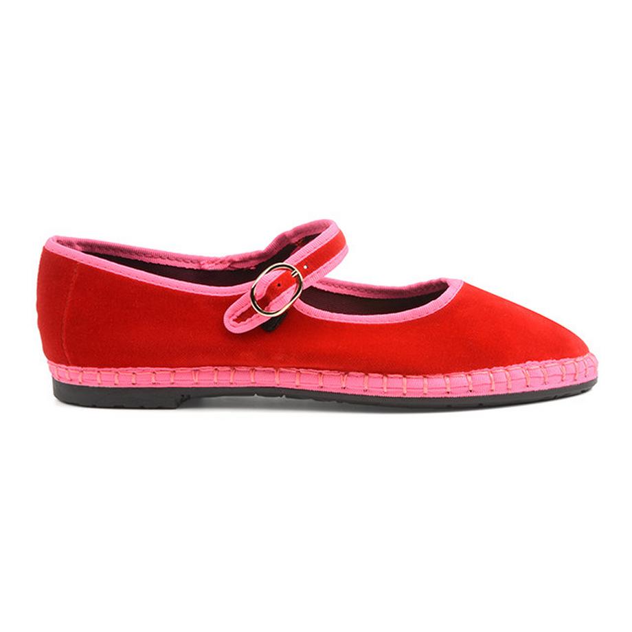 Flabelus Mary Jane Samt Ballerina Flats  